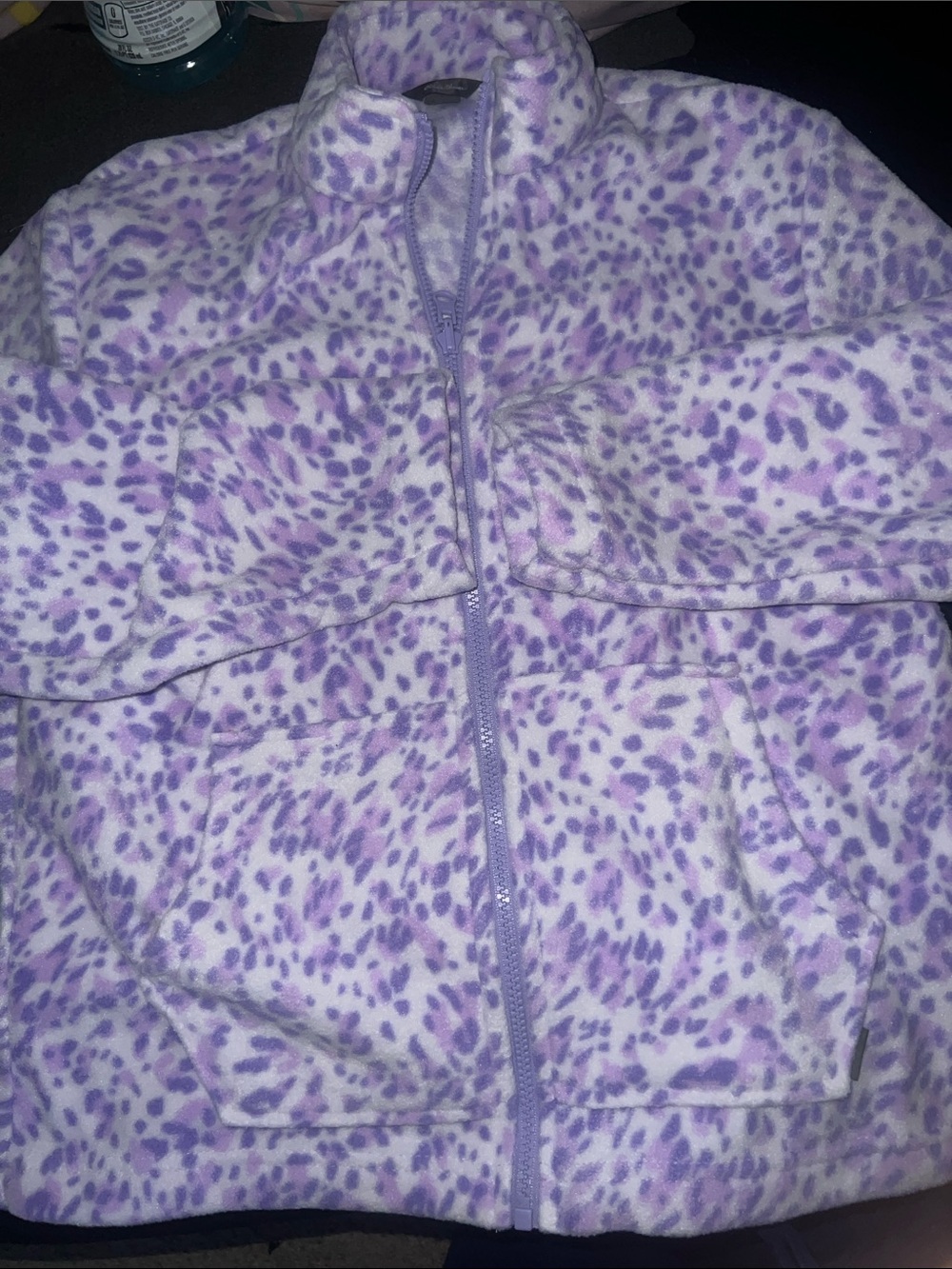 Eddie Bauer Lavender and White Leopard Fleece Jacket